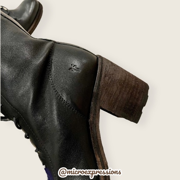 $429 Frye Karen Lace Up Black Real Leather Combat Short Chunky Comfy Ankle Boot - Picture 15 of 16
